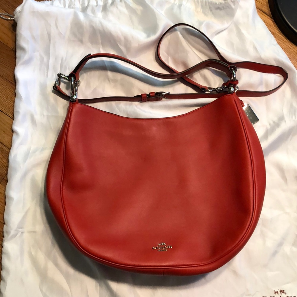 Red leather coach bag in great condition